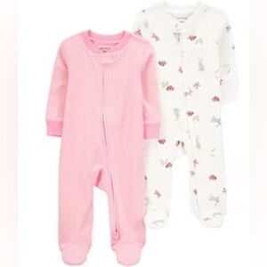Carter’s Baby Girls Footie Sleepers Long Sleeves 2 Way Zipper 2 Pack NWT 3 Month